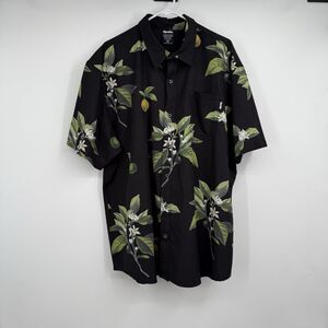 Mens Opake Guam Black Hawaiian Citrus Floral SS Shirt 3X Beach Vacation Cruise